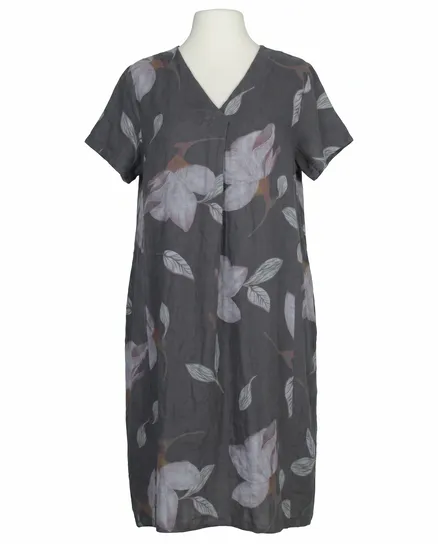Leinenkleid Floral in anthrazit von Puro Lino