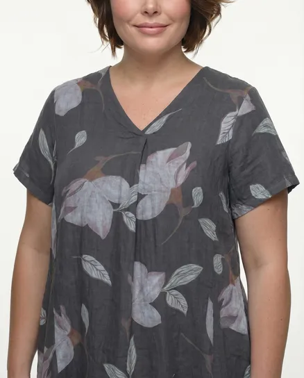 Leinenkleid Floral in anthrazit von Puro Lino