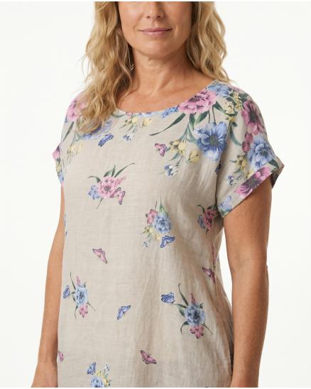 Leinenkleid Floral in beige von Puro Lino