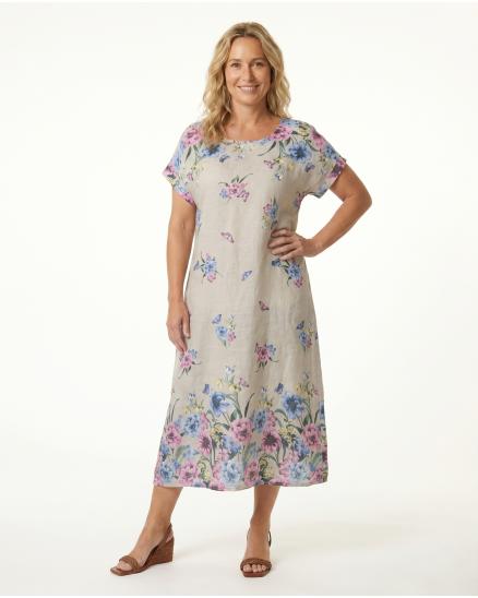 Leinenkleid Floral in beige von Puro Lino