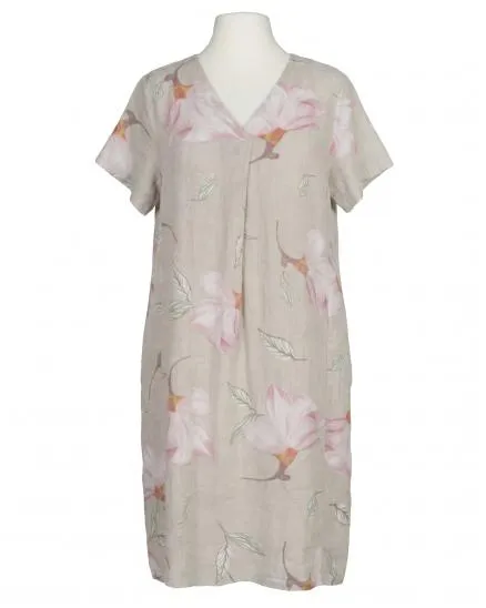 Leinenkleid Floral in beige von Puro Lino
