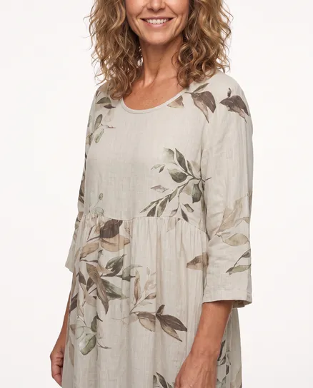 Leinenkleid Floral in beige von Puro Lino