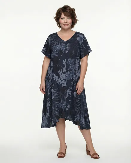 Leinenkleid Floral in blau von Made in Italy