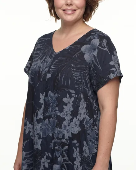 Leinenkleid Floral in blau von Made in Italy