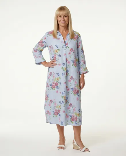 Leinenkleid Floral in blau von Puro Lino