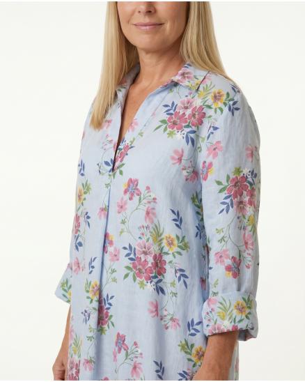 Leinenkleid Floral in blau von Puro Lino