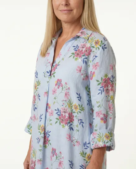 Leinenkleid Floral in blau von Puro Lino