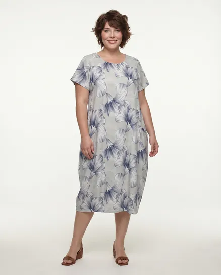 Leinenkleid Floral in grau von Puro Lino