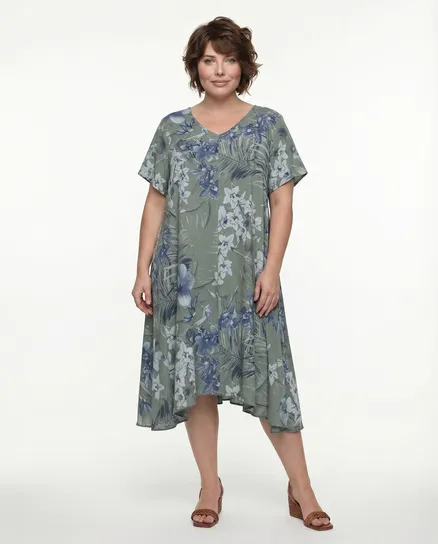 Leinenkleid Floral in khaki von Made in Italy