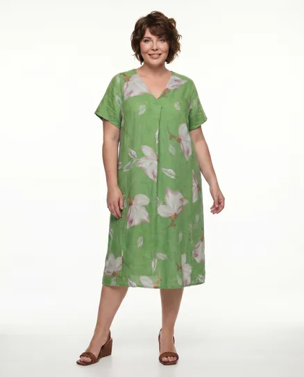 Leinenkleid Floral in kiwi von Puro Lino