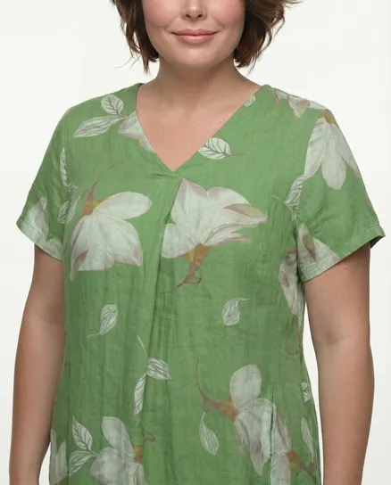 Leinenkleid Floral in kiwi von Puro Lino