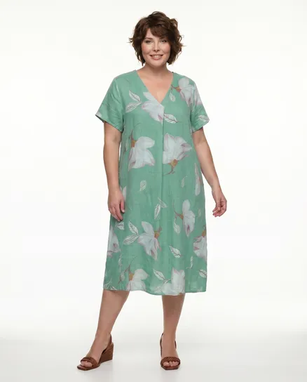 Leinenkleid Floral in lindgr�n von Puro Lino
