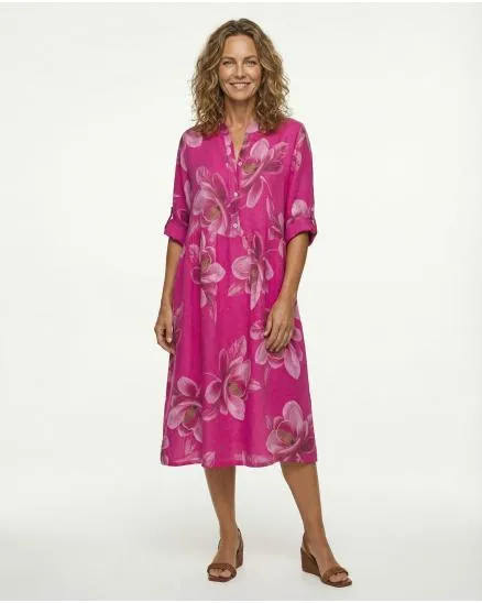 Leinenkleid Floral in pink von Puro Lino