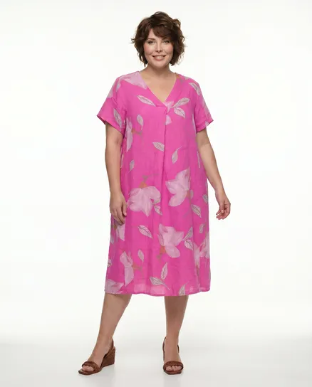 Leinenkleid Floral in pink von Puro Lino