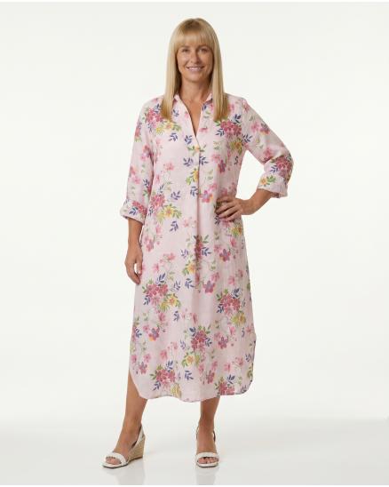 Leinenkleid Floral in rosa von Puro Lino