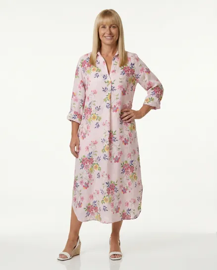 Leinenkleid Floral in rosa von Puro Lino