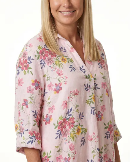 Leinenkleid Floral in rosa von Puro Lino