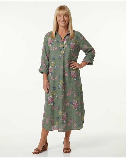 Leinenkleid Floral in salbei von Puro Lino