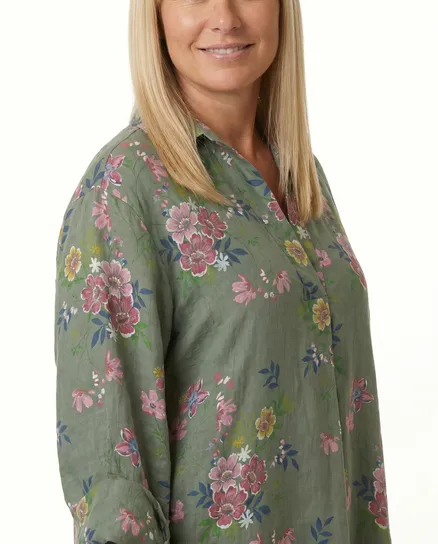 Leinenkleid Floral in salbei von Puro Lino