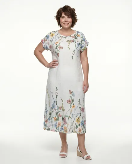 Leinenkleid Floral in wei� von Puro Lino