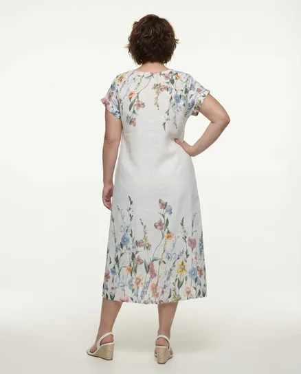Leinenkleid Floral in wei� von Puro Lino