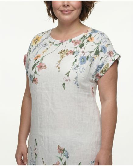 Leinenkleid Floral in wei� von Puro Lino