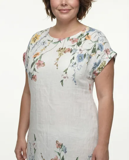 Leinenkleid Floral in wei� von Puro Lino