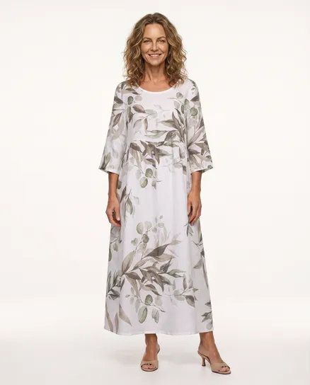 Leinenkleid Floral in wei� von Puro Lino