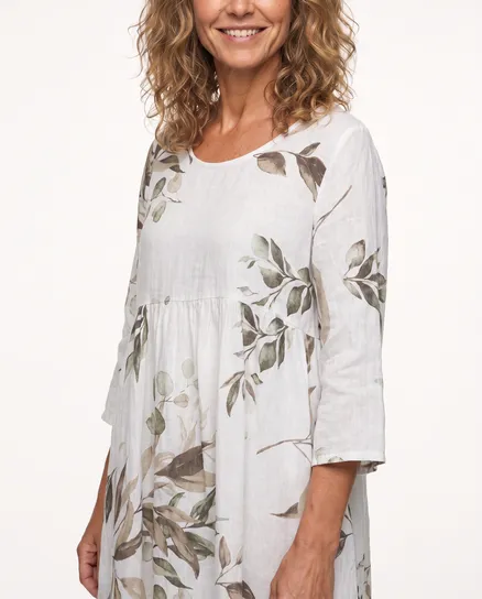 Leinenkleid Floral in wei� von Puro Lino