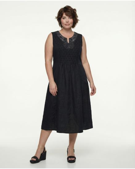 Leinenkleid Kordelstickerei in schwarz von Diana