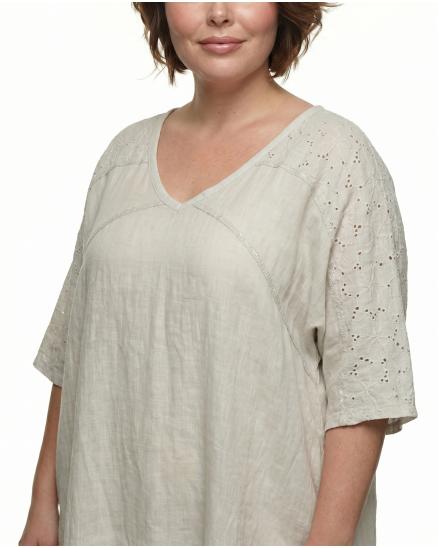 Leinenkleid Lochstickerei in beige von Spaziodonna