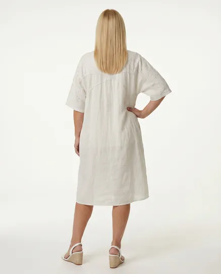 Leinenkleid Lochstickerei in beige von Spaziodonna