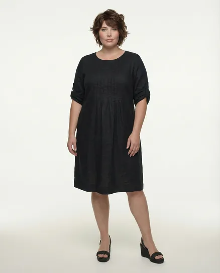 Leinenkleid mit Biesen in schwarz von Made in Italy