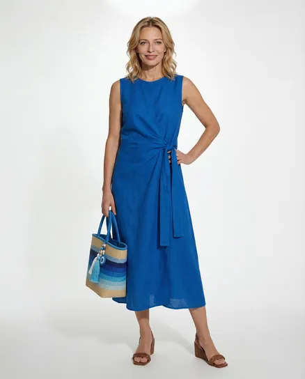 Leinenkleid mit Bindeg�rtel in k�nigsblau von Puro Lino