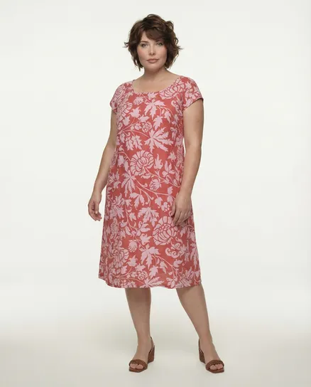Leinenkleid mit Bl�tenprint in ziegelrot von Diana