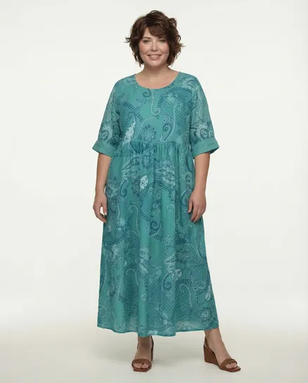 Leinenkleid mit Blumen in aqua von Puro Lino