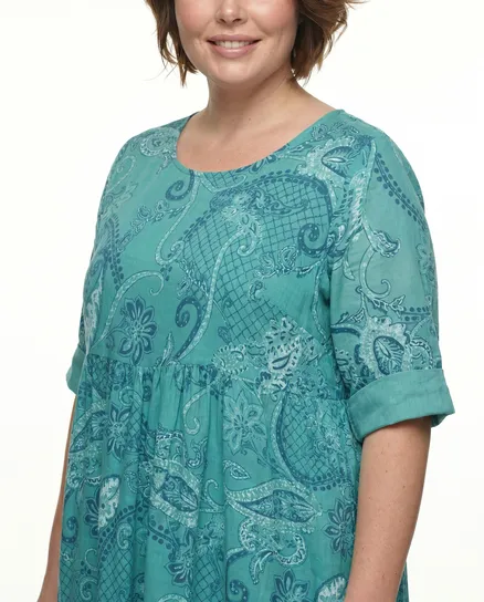 Leinenkleid mit Blumen in aqua von Puro Lino