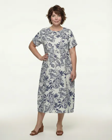 Leinenkleid mit Blumen in beige von Puro Lino
