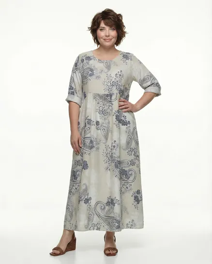 Leinenkleid mit Blumen in beige von Puro Lino