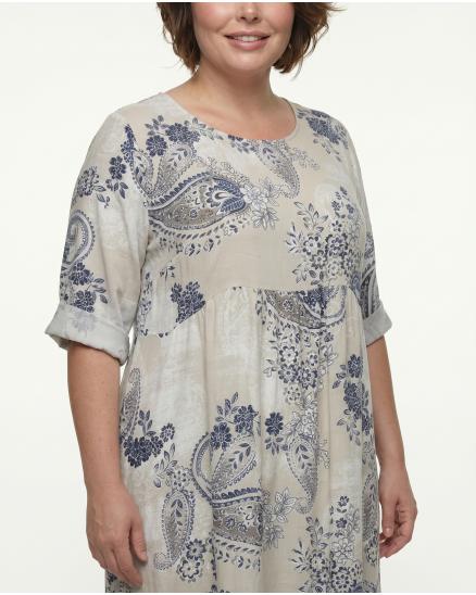 Leinenkleid mit Blumen in beige von Puro Lino