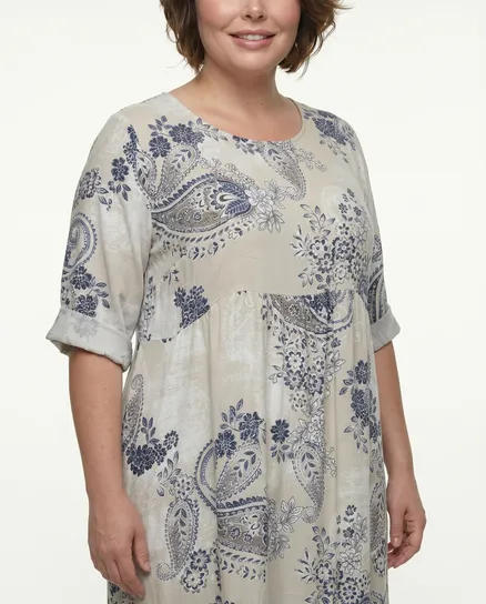Leinenkleid mit Blumen in beige von Puro Lino
