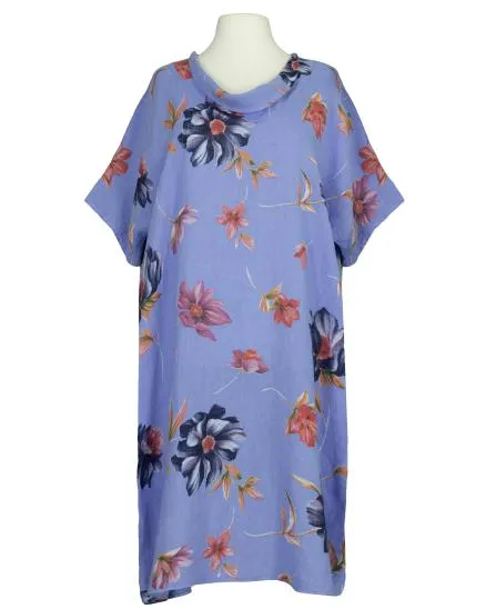 Leinenkleid mit Blumen in blau von Puro Lino