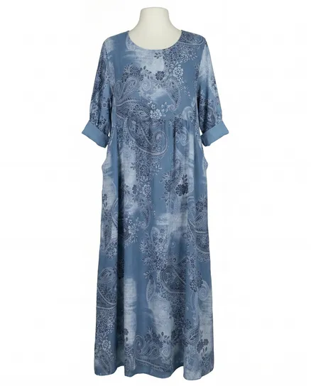 Leinenkleid mit Blumen in blau von Puro Lino