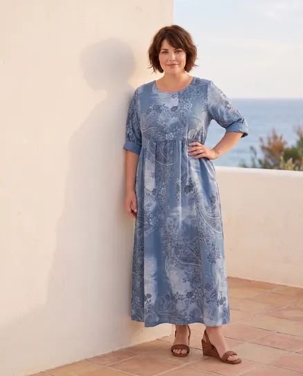 Leinenkleid mit Blumen in blau von Puro Lino