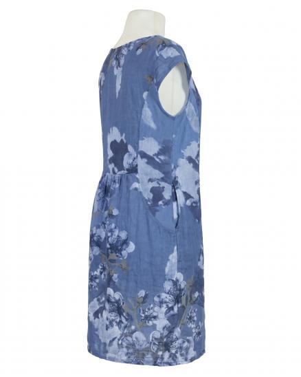Leinenkleid mit Blumen in blau von Puro Lino