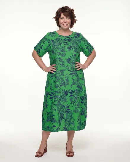 Leinenkleid mit Blumen in gr�n von Puro Lino