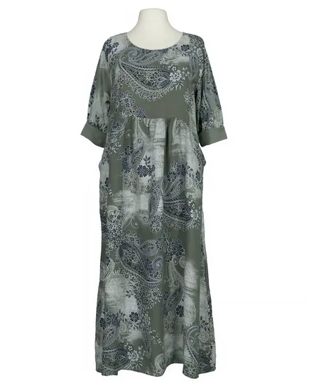 Leinenkleid mit Blumen in khaki von Puro Lino