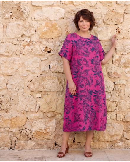 Leinenkleid mit Blumen in pink von Puro Lino