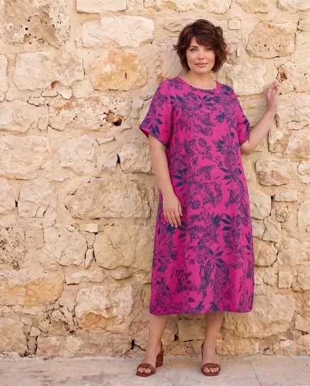 Leinenkleid mit Blumen in pink von Puro Lino