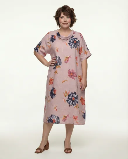 Leinenkleid mit Blumen in rosa von Puro Lino